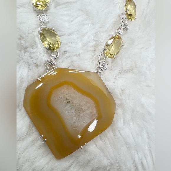 Solar Agate Citrine 925 Large Gemstone Necklace & Bracelet - Picture 5 of 11